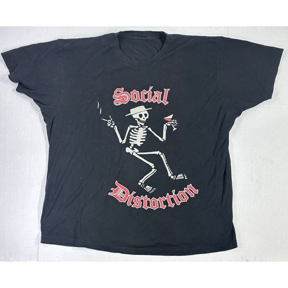 Social Distortion Band Tee Skeleton Smoking Martini Punk Rock T-Shirt Black XL